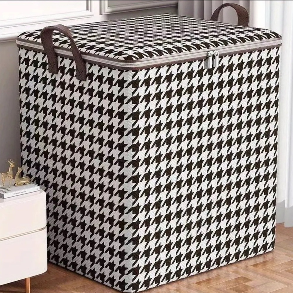 Houndstooth XXXL FOLDABLE Storage Bin with Handles & Zippers 55 gal